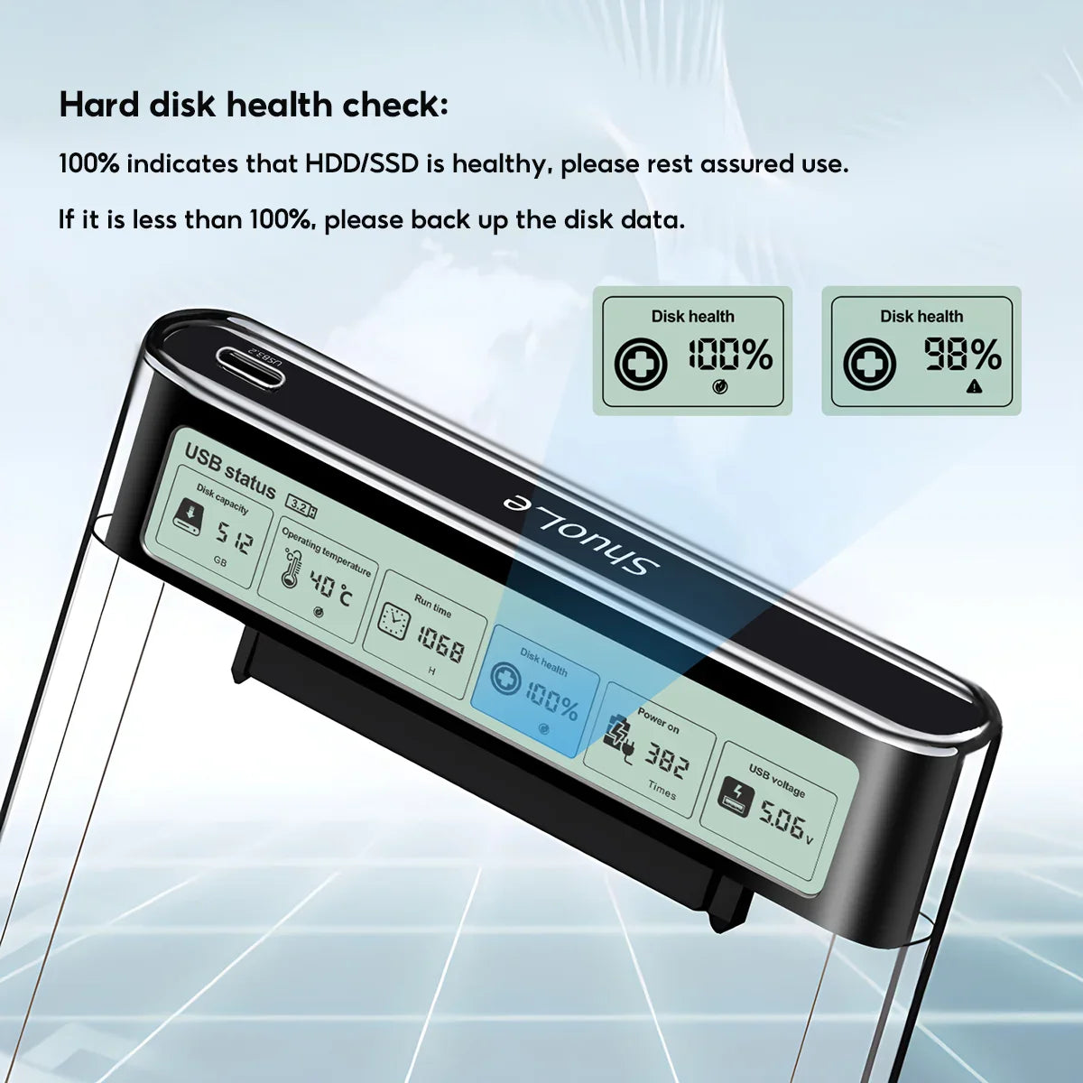 2.5" HDD/SSD SATA to USB 3.2 Enclosure – 5Gbps External Hard Drive Case with Transparent Housing