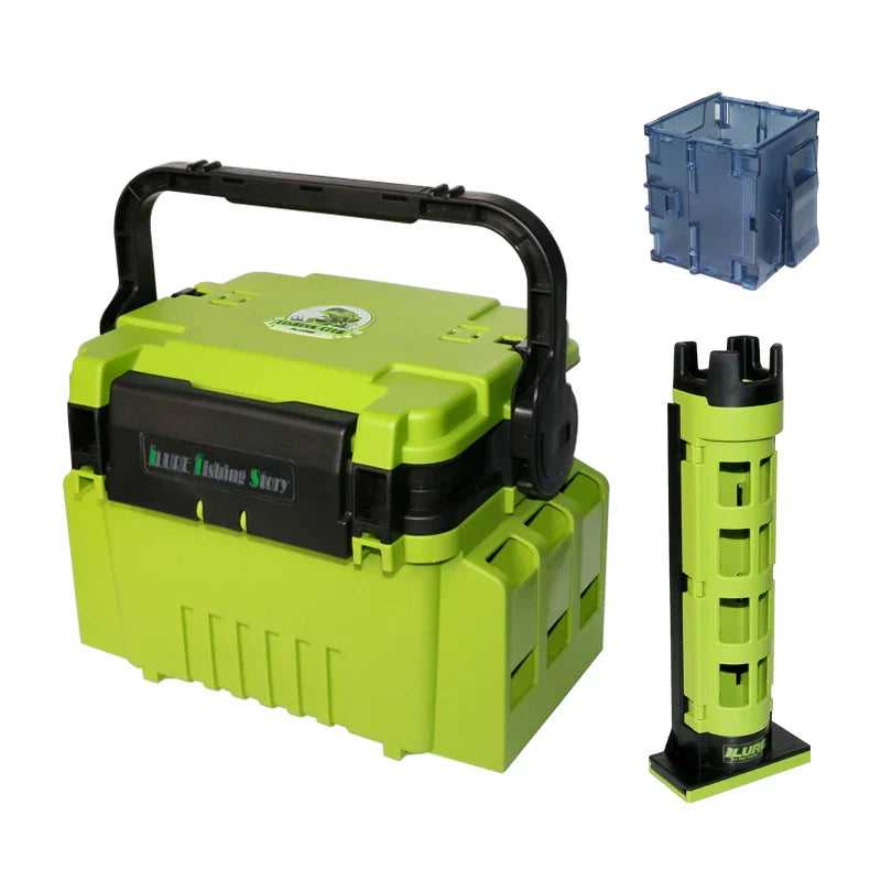 ILURE Multifunction Fishing Tackle Box – Big Storage Tool Box with Rod & Cup Holders for Fishing Accessories