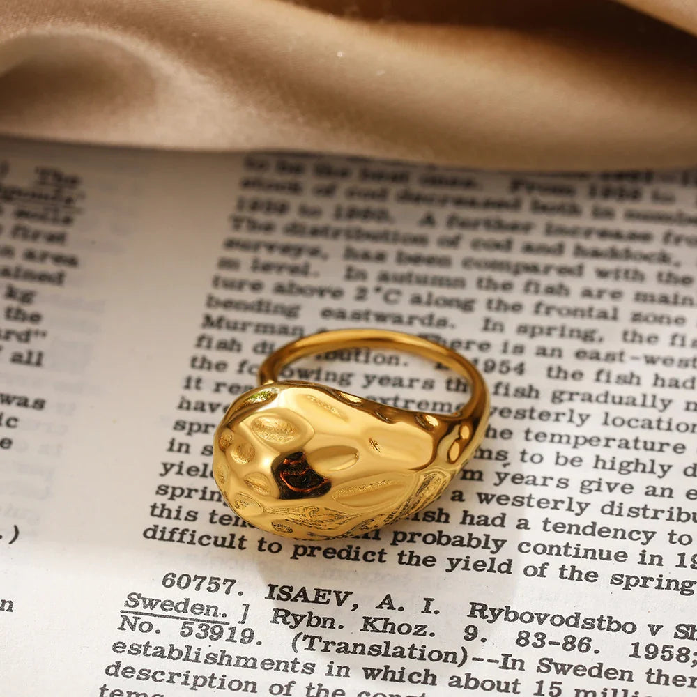 Vintage Stainless Steel Chunky Ring – Punk Irregular Adjustable Open Ring for Women, Wedding Jewelry Gift