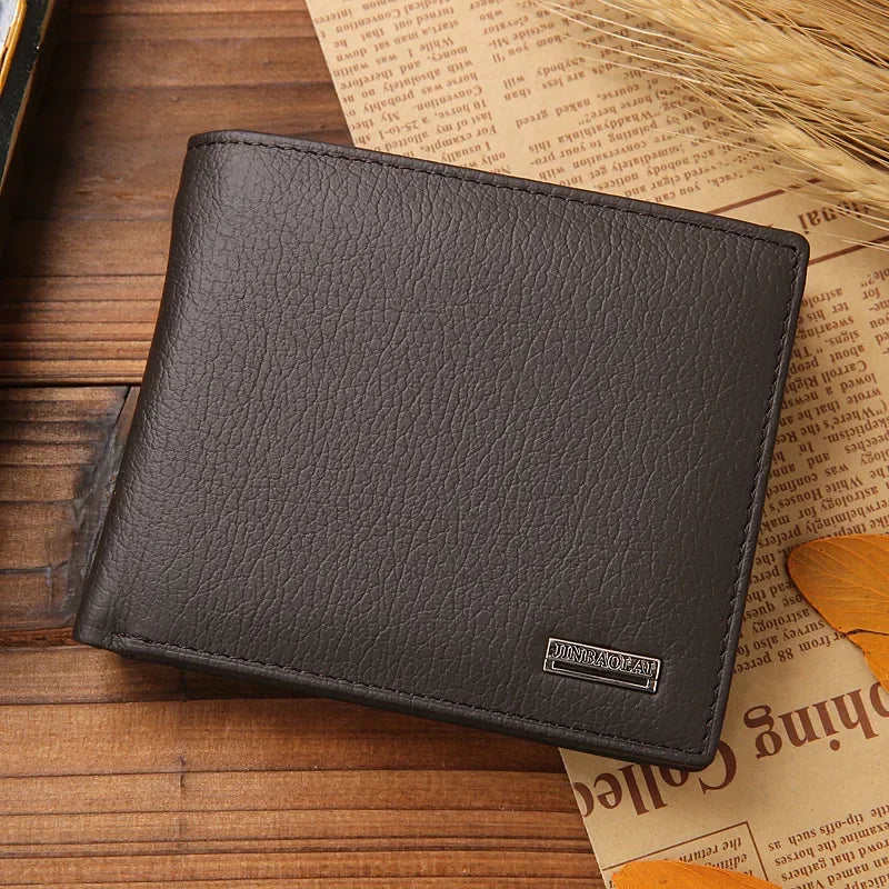 Genuine Leather Men’s Wallet – Premium Real Cowhide Short Black Wallet, Stylish Portefeuille Homme Purse