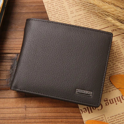 Genuine Leather Men’s Wallet – Premium Real Cowhide Short Black Wallet, Stylish Portefeuille Homme Purse