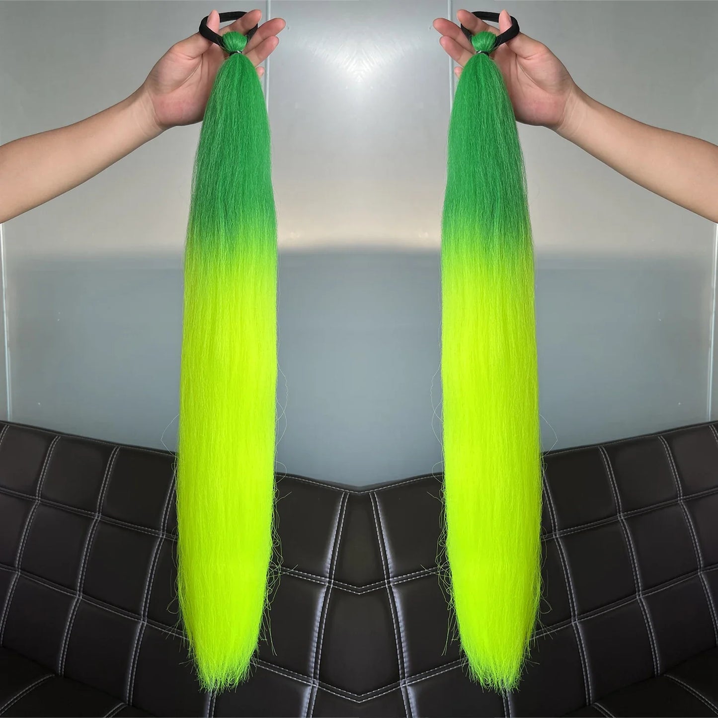 2Pcs Purple Synthetic Ponytail Extensions – Long Straight Hair Accessories with Rubber Bands for Women & Halloween