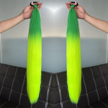 2Pcs Purple Synthetic Ponytail Extensions – Long Straight Hair Accessories with Rubber Bands for Women & Halloween