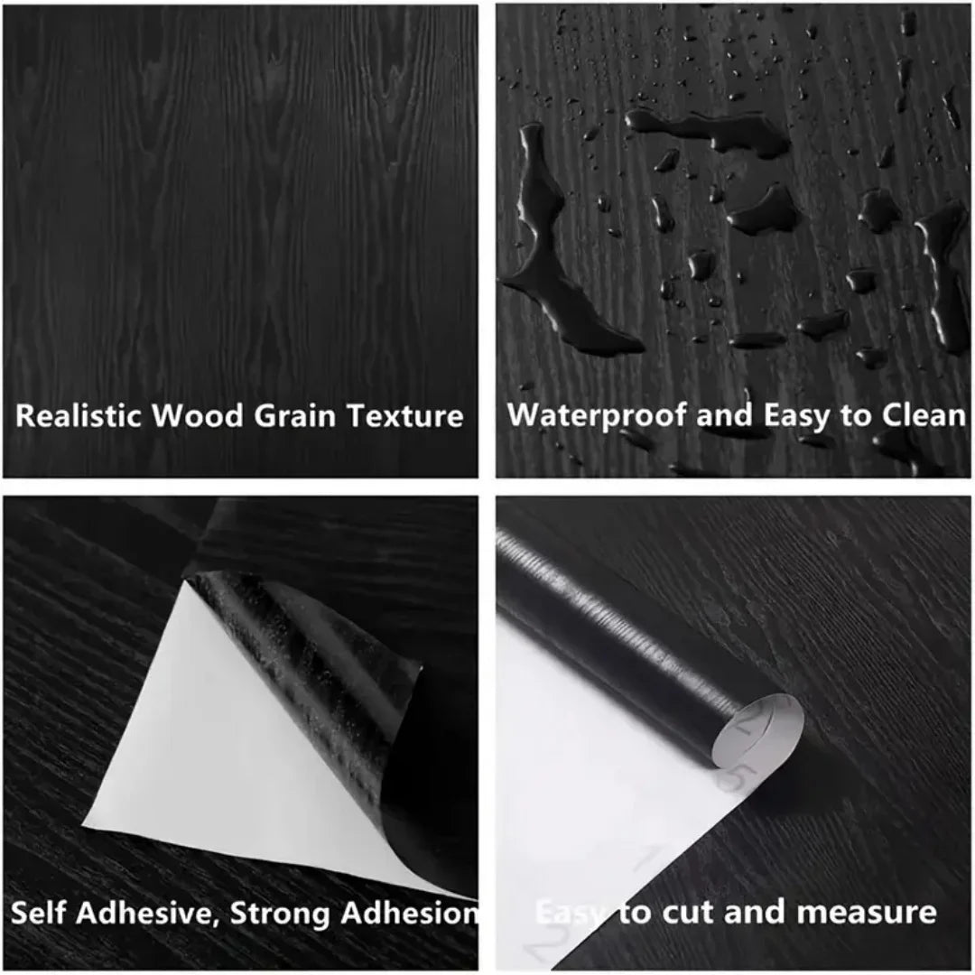 5m Self-Adhesive Wood Grain Repair Tape - Black Vinyl Furniture Renovation Sticker