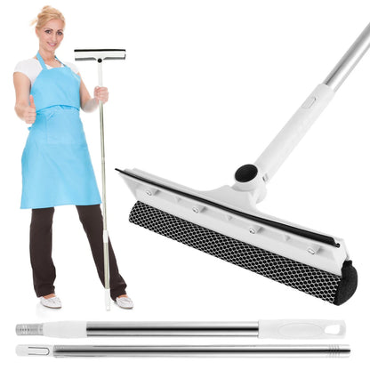53-Inch Extendable 2-in-1 Window Cleaner Squeegee & Scrubber with 180° Rotating Head for Glass & Mirrors