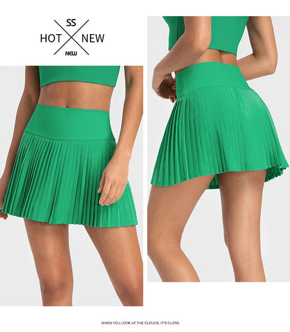 Women's High-Waist Tennis Skirt with Pockets - Quick Dry, Pleated Sports Skort for Yoga and Tennis
