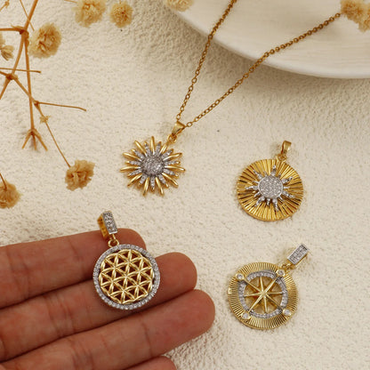 18K Gold Plated Sunflower Star Pendant – Brass Micro Pave Cubic Zirconia DIY Necklace Jewelry Making Charm