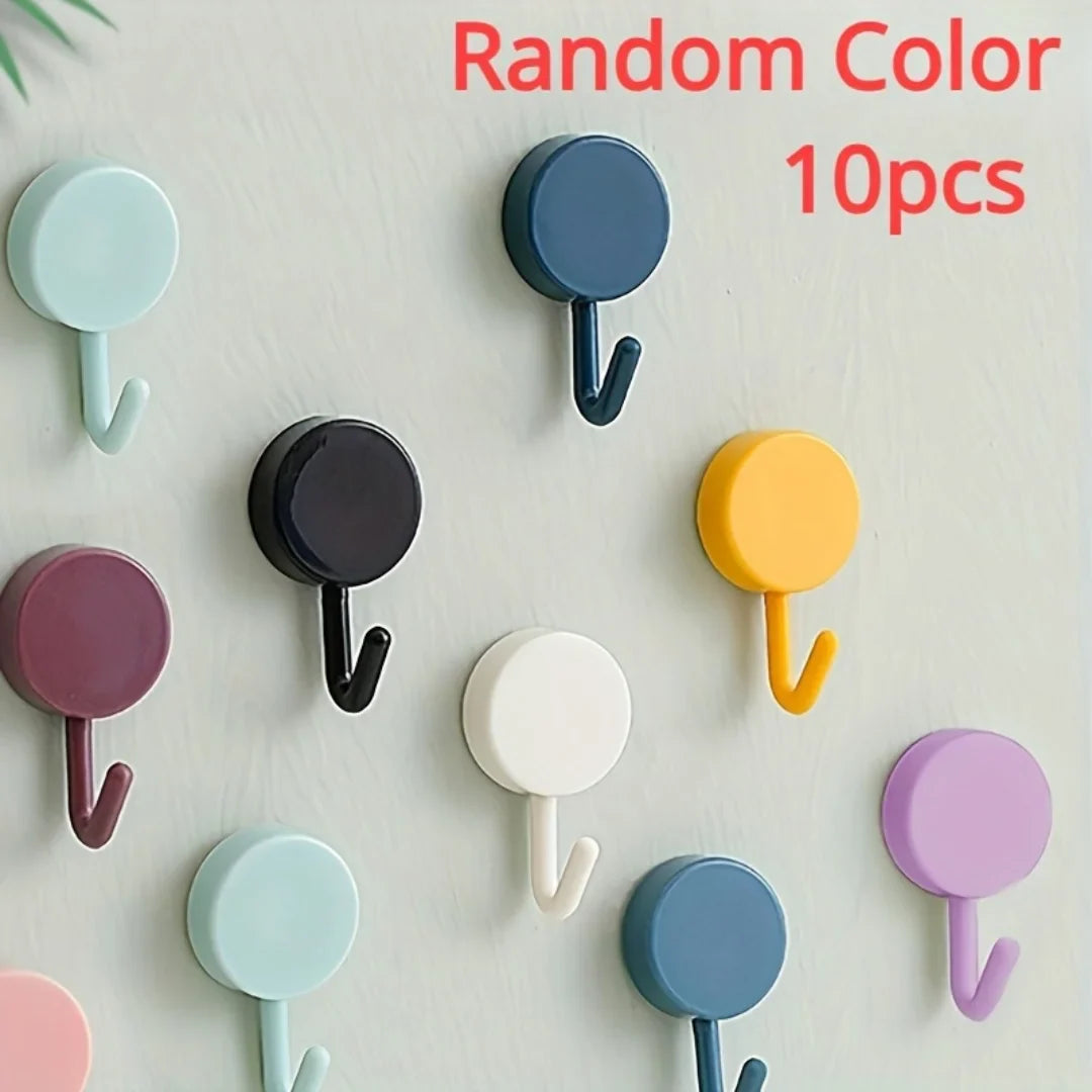 10PCS Self-Adhesive Wall Hooks – Strong No-Drill Hangers for Coats, Bags, Towels & Kitchen, Home Storage Accessories