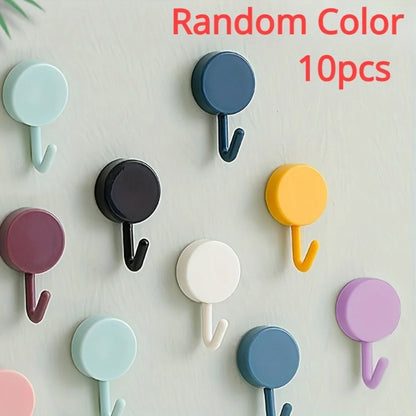 10PCS Self-Adhesive Wall Hooks – Strong No-Drill Hangers for Coats, Bags, Towels & Kitchen, Home Storage Accessories