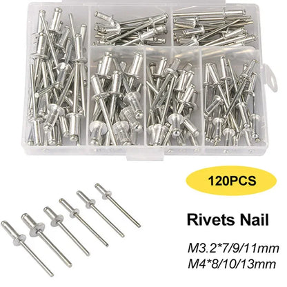 120pcs Heavy Duty Pop Rivet Gun Kit – Hand Riveter Tool Set with Assorted Rivets for DIY & Repair Projects