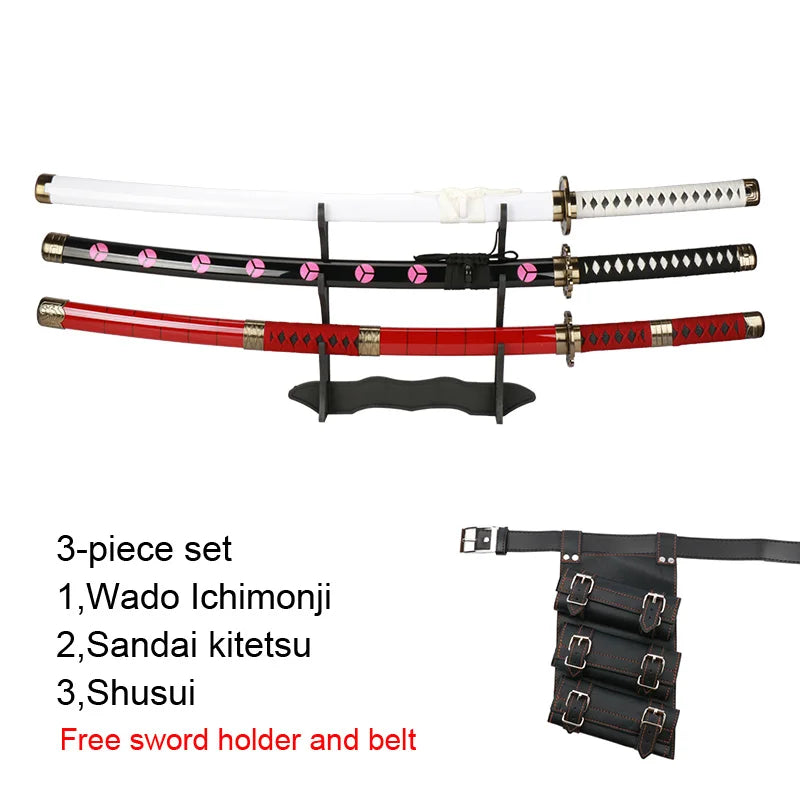 3-Piece Roronoa Zoro Katana Set – 104cm Handmade Anime Cosplay Swords (Shusui, Enma, Kitetsu) with Free Holder & Belt