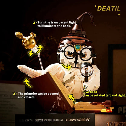 Magical World Owl Doctor Building Blocks — Magic Book & Light Animal Bird Model Toy for Boys, Kids’ Assembly & Christmas Gift