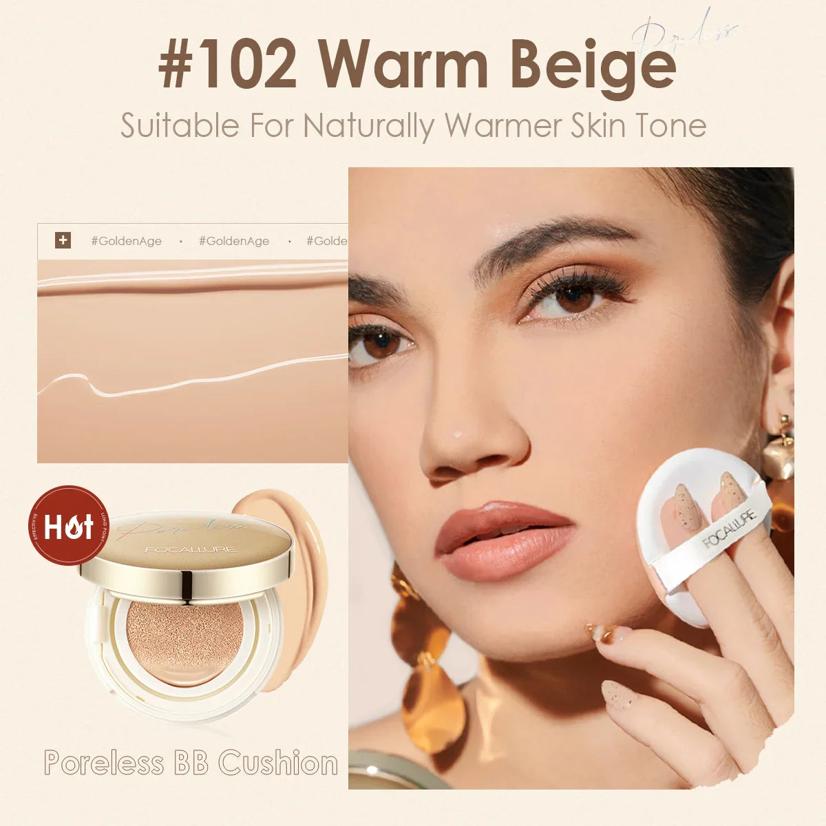 FOCALLURE Air Cushion BB Cream – Poreless, Waterproof, Long-Lasting Matte Foundation & Brightening Concealer with Puff