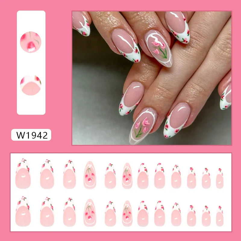 24pcs Goldfish Pattern Almond Press-On Nails – Simple Nude Pink Wearable Detachable False Nail Manicure Set