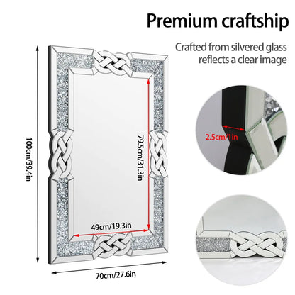LUVODI Large Full-Body Wall Mirror — Artistic Silver Diamond Crush Bathroom Vanity Mirror