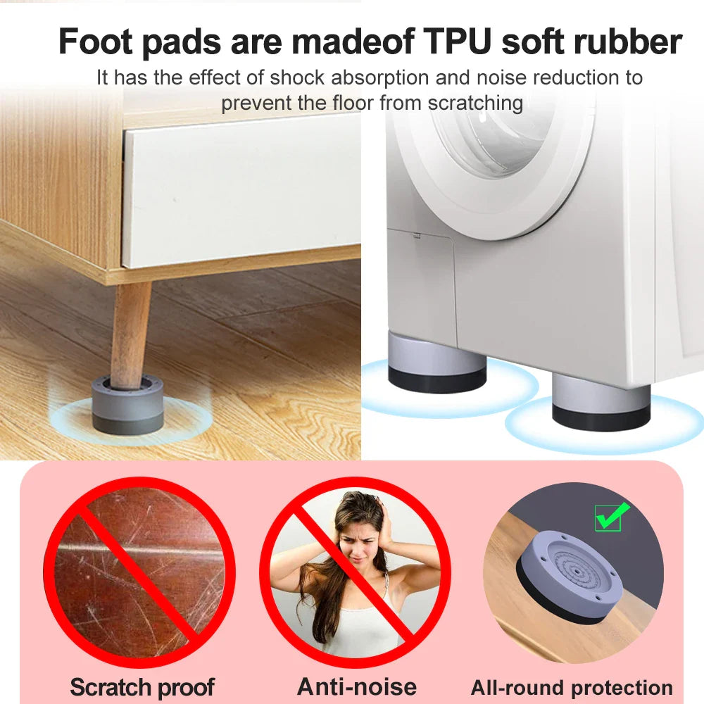 4Pcs Anti-Vibration Pads - Rubber Feet Legs Mat for Washing Machine, Universal Noise-Reducing Leg Base for Furniture