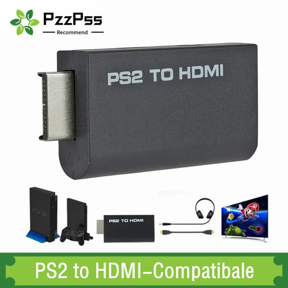 PzzPss PS2 to HDMI Converter with 3.5mm Audio Output – Supports 480i/480p/576i HD Display Modes