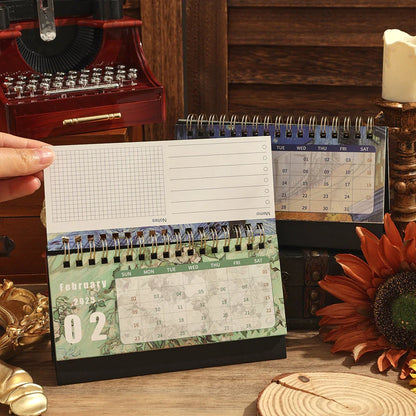 2025 Vintage Painting Desk Calendar – Flip Monthly Schedule with Memo Notes | Tabletop Calendar for Home & Office