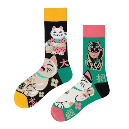 WY_New Asymmetrical Couples Mandarin Ducks Cotton Socks – Fashion Sports Colorful Medium & High Sleeve Unisex Crew Socks, Trendy Couple Gift Socks