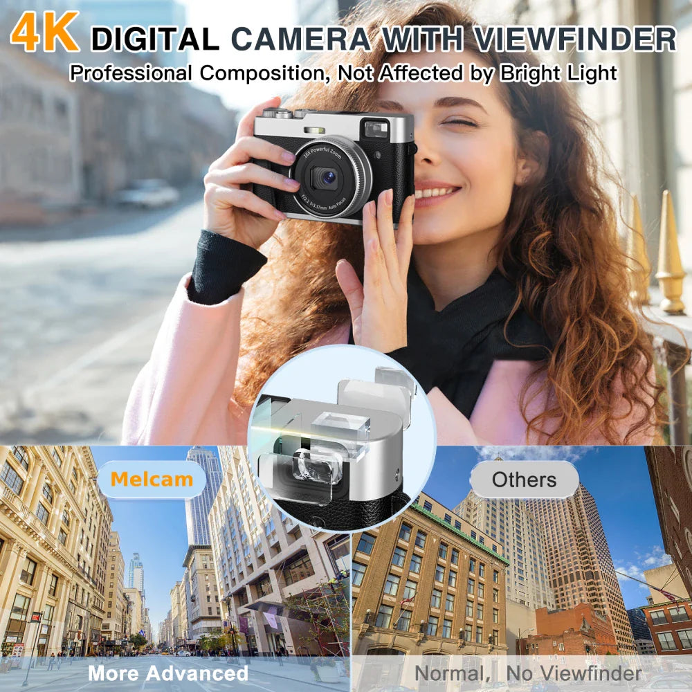 4K Digital Camera with Auto Focus – 48MP Vlogging Camera for YouTube, Anti-Shake Video, Viewfinder, Flash & 16X Zoom