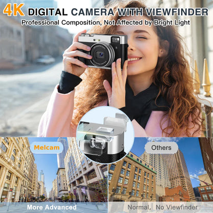 4K Digital Camera with Auto Focus – 48MP Vlogging Camera for YouTube, Anti-Shake Video, Viewfinder, Flash & 16X Zoom