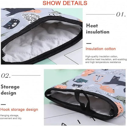 2PCS Cat Print Microwave Oven Mitts – Thickened Heat-Resistant Soft Cotton Gloves for Baking & Kitchen Use