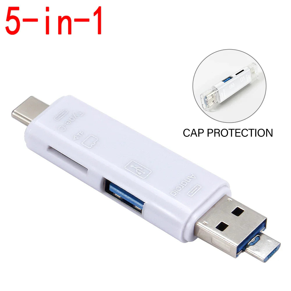 JASTER 6-in-1 USB 3.0 Card Reader – Type-C/USB TF/SD Adapter Flash Drive for Phone & Laptop