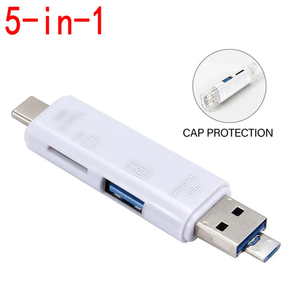 JASTER 6-in-1 USB 3.0 Card Reader – Type-C/USB TF/SD Adapter Flash Drive for Phone & Laptop