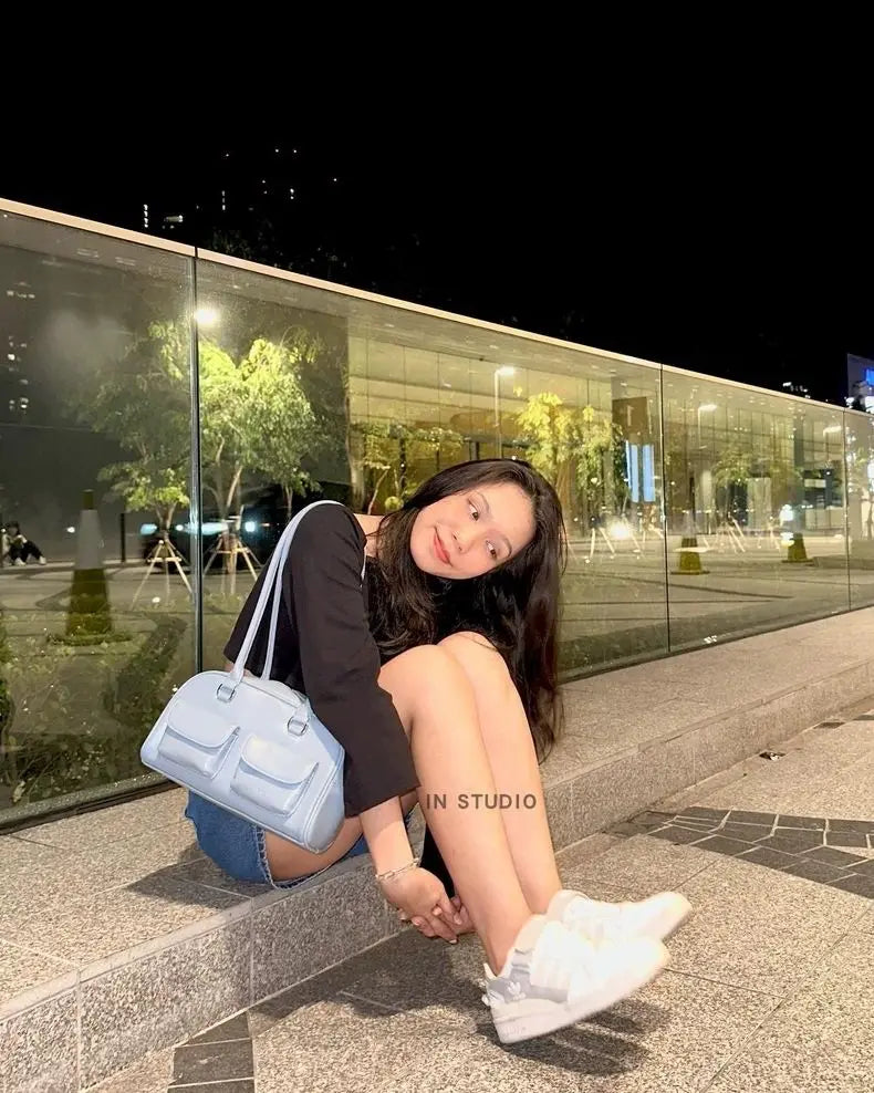 Korean Xu Yunzhen Sane Style Bowling Bag — Oil Boston Tote Underarm Bag for Women