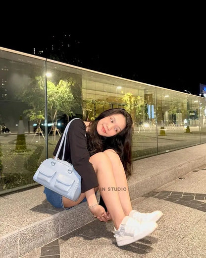 Korean Xu Yunzhen Sane Style Bowling Bag — Oil Boston Tote Underarm Bag for Women