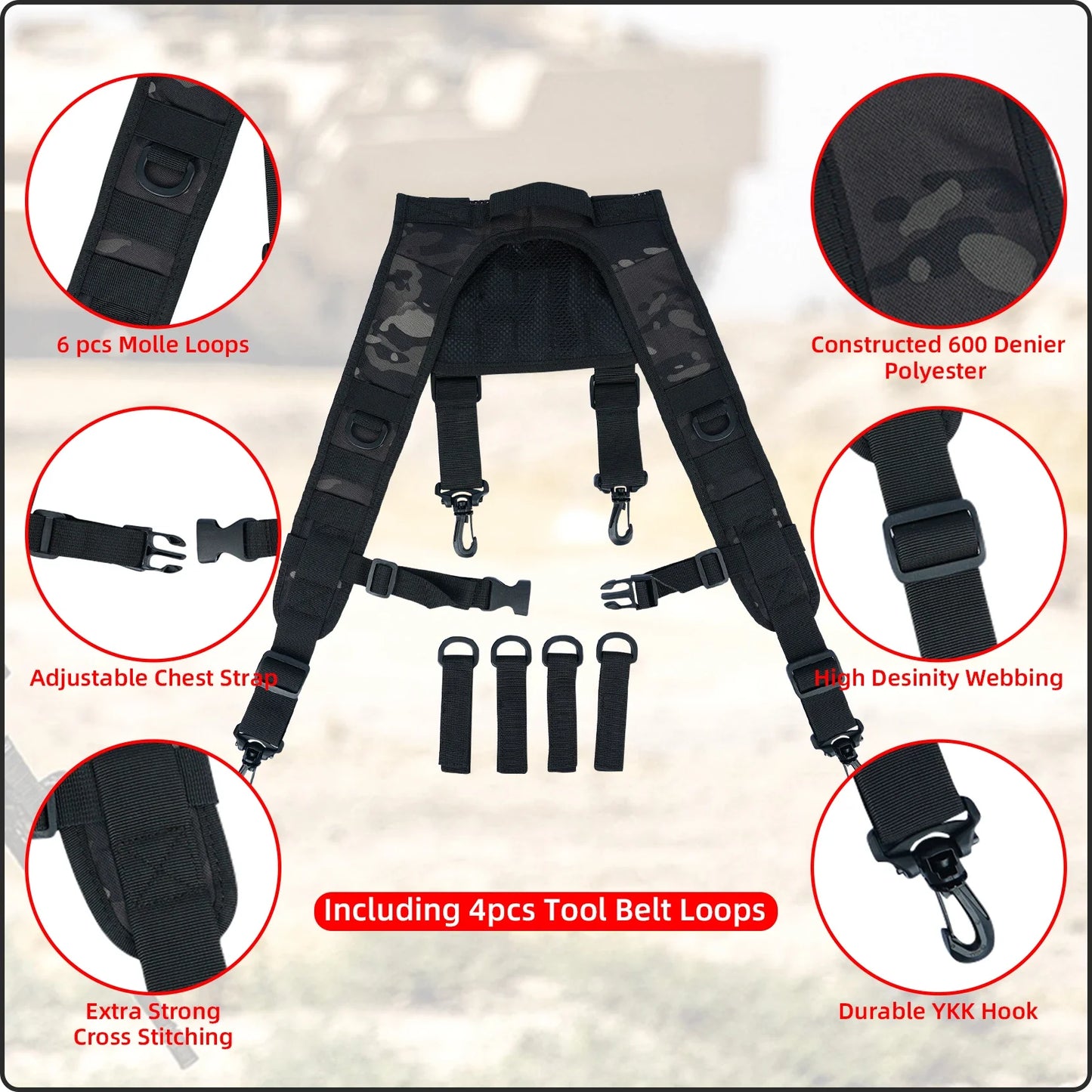 Tactical Police Suspenders — Adjustable Duty Belt Harness with 4 Tool Belt Loops for Law Enforcement