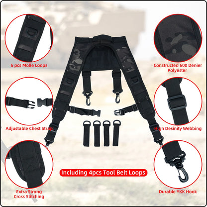 Tactical Police Suspenders — Adjustable Duty Belt Harness with 4 Tool Belt Loops for Law Enforcement