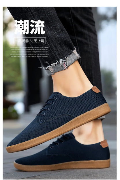 Men’s Canvas Casual Sneakers — Lightweight Slip-On Vulcanized Flats & Loafers, Comfortable Trainers Shoes