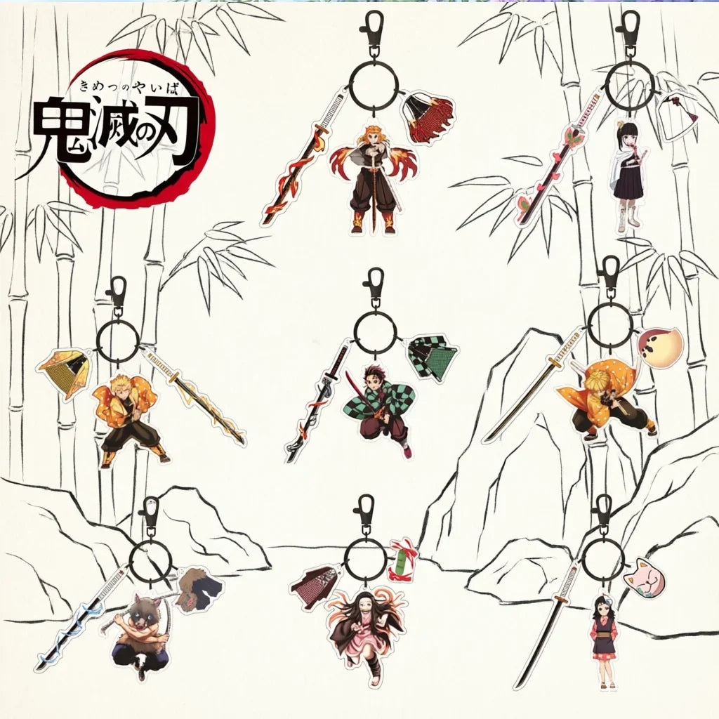 Anime Demon Slayer Acrylic Keychain – Tanjiro & Nezuko Kamado Cartoon Schoolbag Pendant Character Charm Kids Gift Accessories