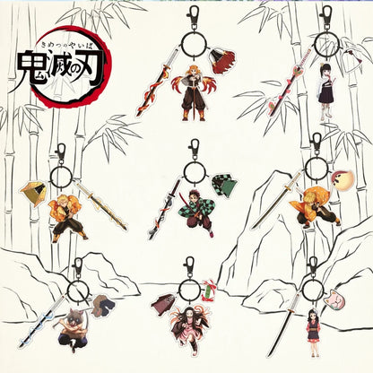 Anime Demon Slayer Acrylic Keychain – Tanjiro & Nezuko Kamado Cartoon Schoolbag Pendant Character Charm Kids Gift Accessories