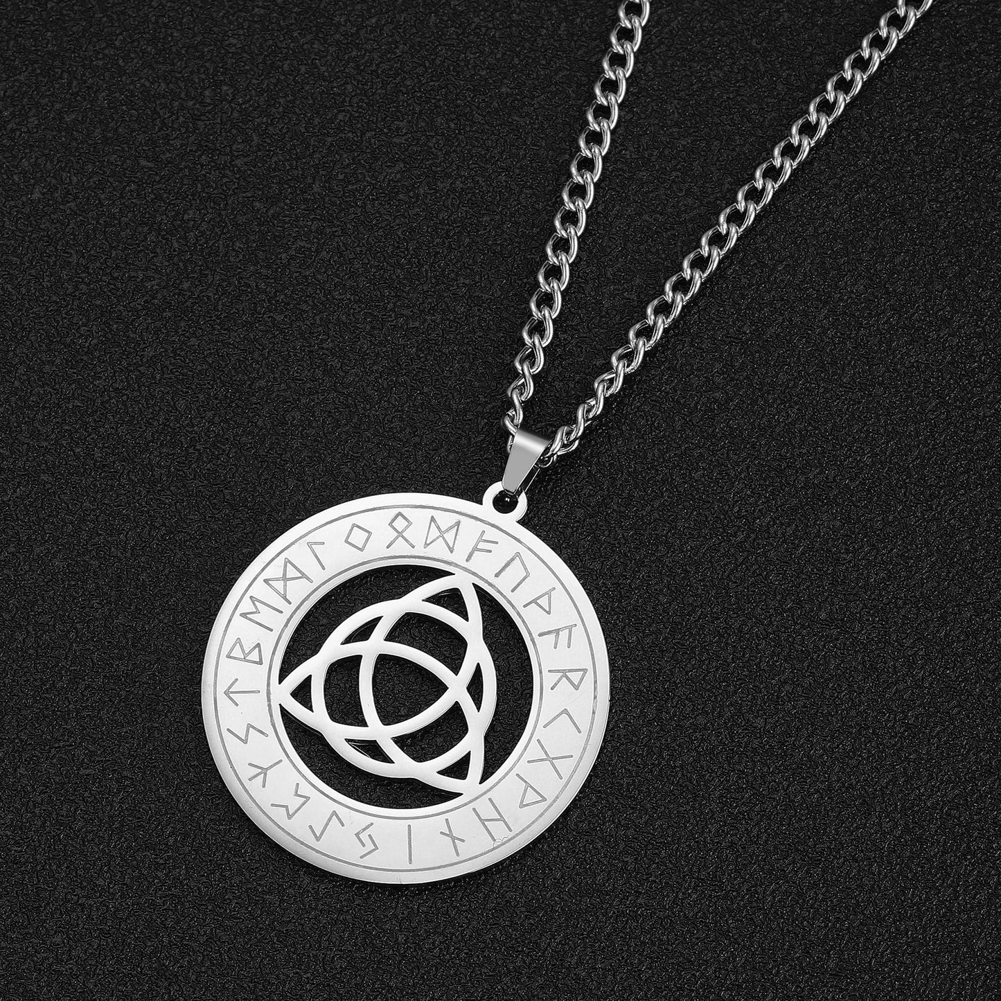 Viking Nordic Rune Compass Necklace – Stainless Steel Triquetra Amulet Pendant Jewelry Gift
