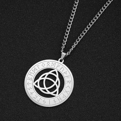 Viking Nordic Rune Compass Necklace – Stainless Steel Triquetra Amulet Pendant Jewelry Gift