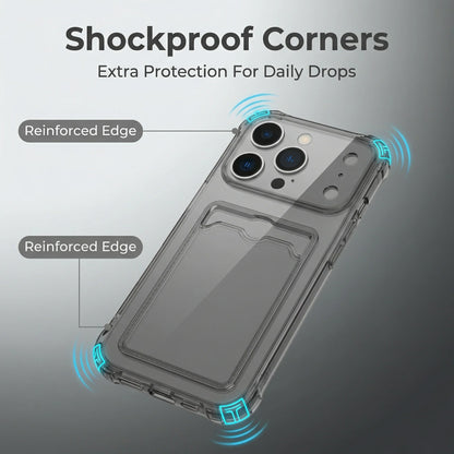 Transparent Silicone Card Slot Case - Protective iPhone Cover with Built-In Wallet Holder for iPhone 6-17 Series