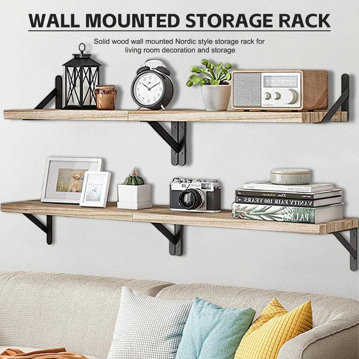 Floating Wall Shelves – Wooden Wall Mounted Bookshelf Storage Rack for Living Room, Bedroom, Bathroom & Kitchen Home Decor Organizer