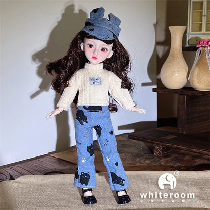 30cm 1/6 BJD Ball Jointed Doll – Starry Gray Eyes with Lolita Fashion Dress, DIY Toy Gift for Girls