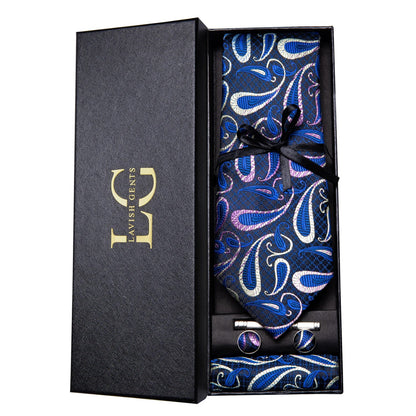 Hi-Tie Luxury Paisley Teal Green Tie Set - Men’s Classic Necktie with Handkerchief & Cufflinks Gift Box for Wedding & Formal Wear