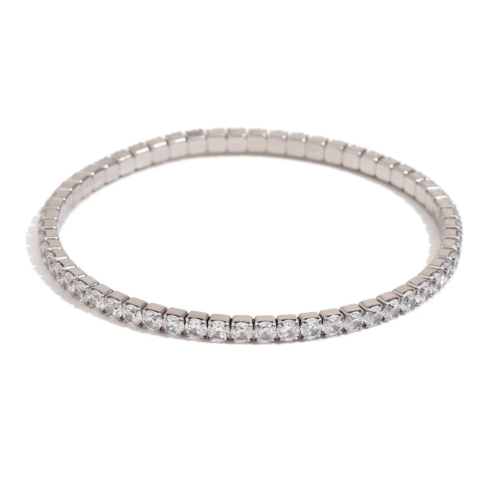 E.B.belle 3mm–4mm Square Zircon Elastic Bracelet – Stainless Steel Gold/Silver Fashion Jewelry for Women Charm Accessory