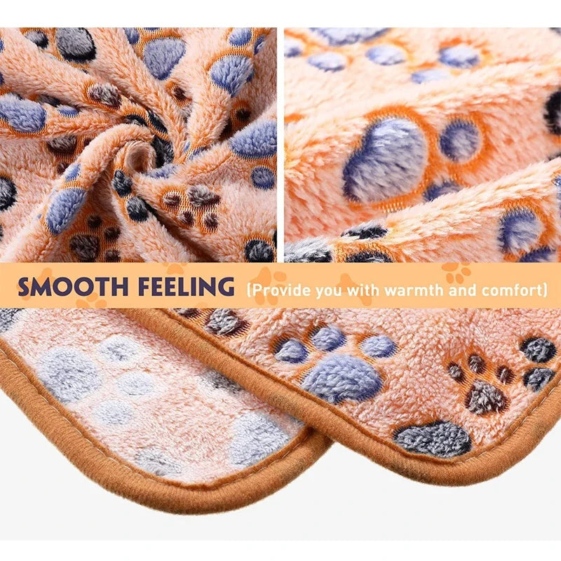 Soft Fluffy Pet Bed Mat - Cute Paw & Elephant Pattern Travel Blanket for Warm Dog and Cat Comfort