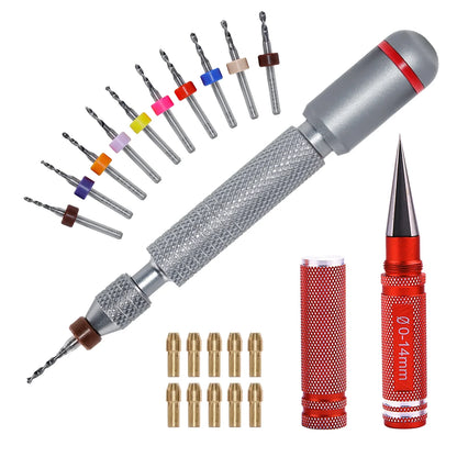 11/21-Piece Needle Vise Set – Hand Twist Drill with Double Bearing and Interchangeable Rotary Bits of Various Sizes