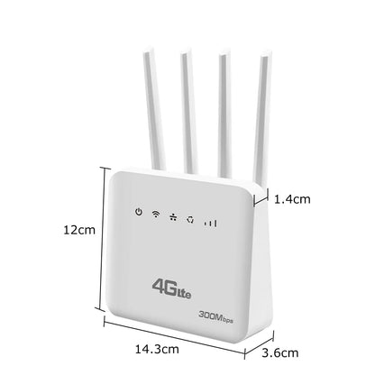 4G LTE SIM WiFi Router WiFi 6 Modem with SIM Card Slot, 300Mbps Speed, 4 Antenna Booster, Mobile Wireless Router