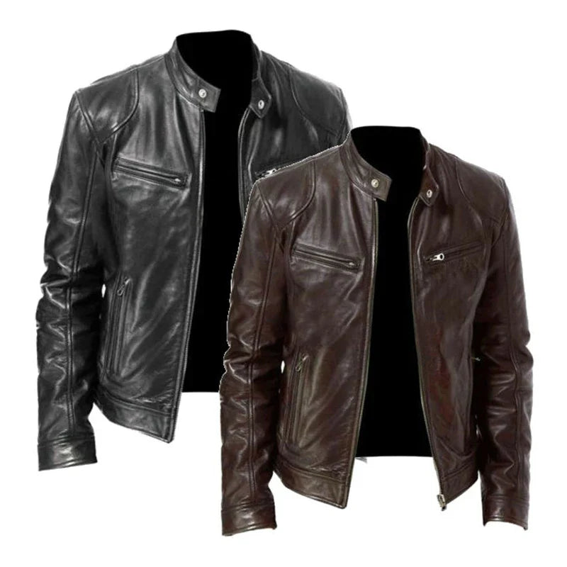 2024 Men’s Motorcycle Leather Jacket – Casual Slim Fit PU Coat with Lapel, Anti-Wind Motorcycle Outerwear for Autumn