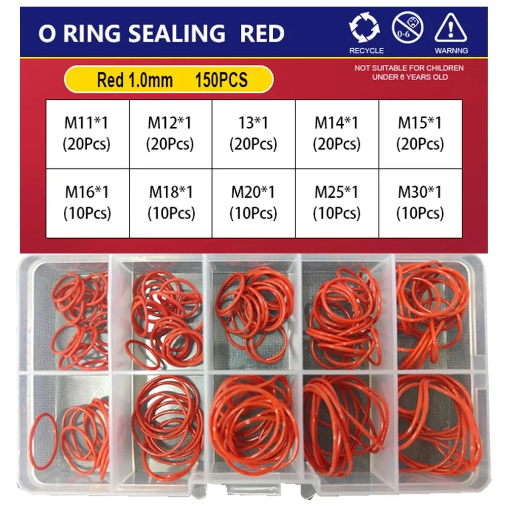 Silicone O-Ring Sealing Washer Kit – Red VMQ High Temp Oil Resistant Plumbing Gasket Assortment (CS 1–3.1 Sizes)