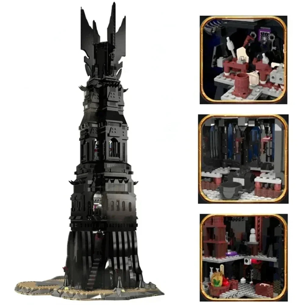 MOC Magical Rings Building Blocks — Orthanc Tower Architecture Model | Creativity Movie Series Street View Toy Gift