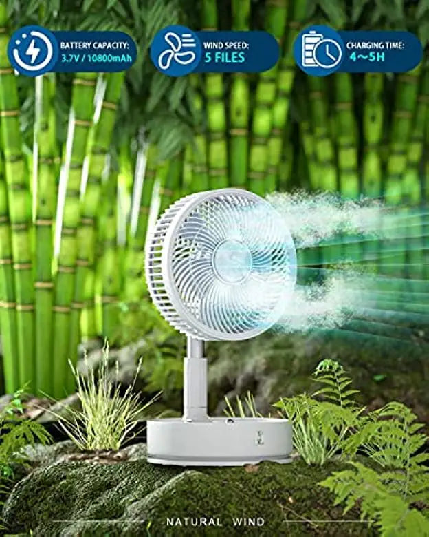 Portable 6-Inch Stand Fan | Folding Telescopic Floor/USB | Rechargeable Battery | 3 Speeds, Super Quiet, Adjustable Height