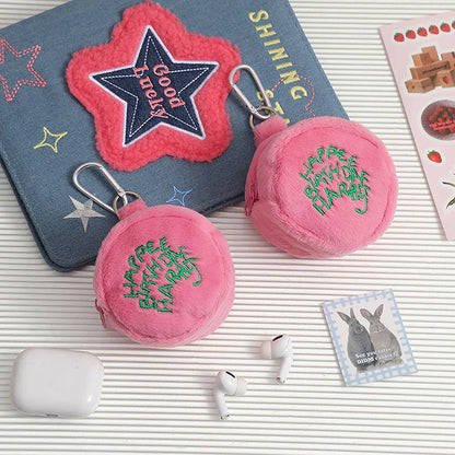 Pink Mini Coin Purse - Kawaii Plush Storage Bag for Earphones, Coins & Cords, Cute Portable Cake Pouch